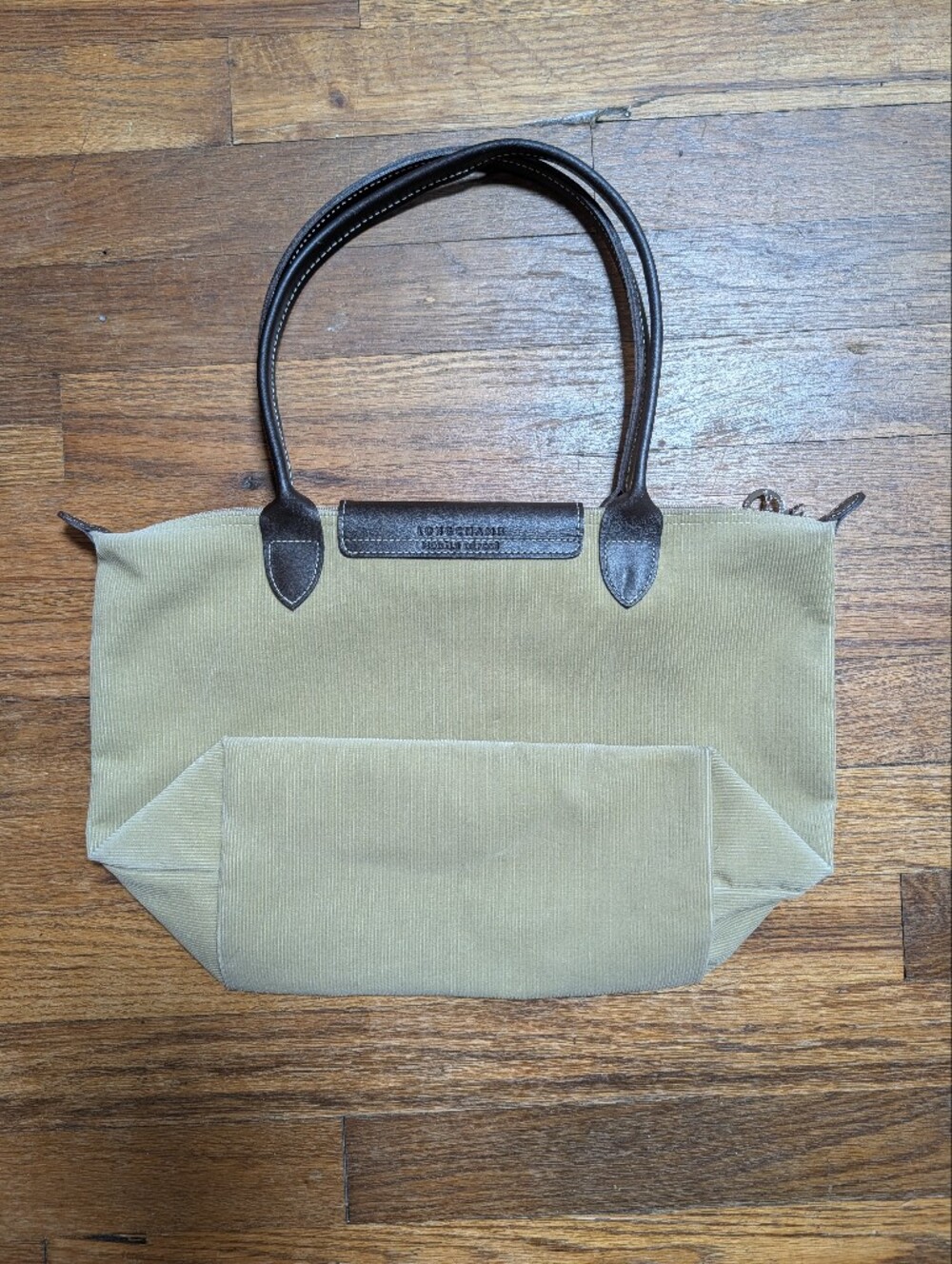 Longchamp Victoire Patchwork Corduroy Med Beige and Brown Leather Trim Tote - Picture 6 of 13